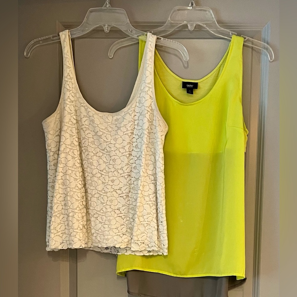 (2 tops) AE Ivory Lace Tank Top and Mossimo Yellow/Gray Two-Tone Tank Top